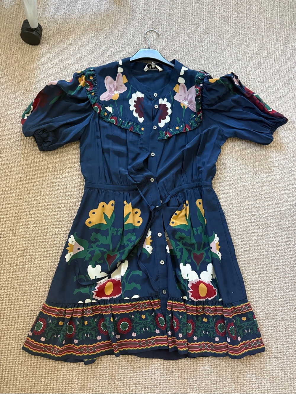 Sea NY Floral Print Button-Down Dress with Ruffle Hem - size medium